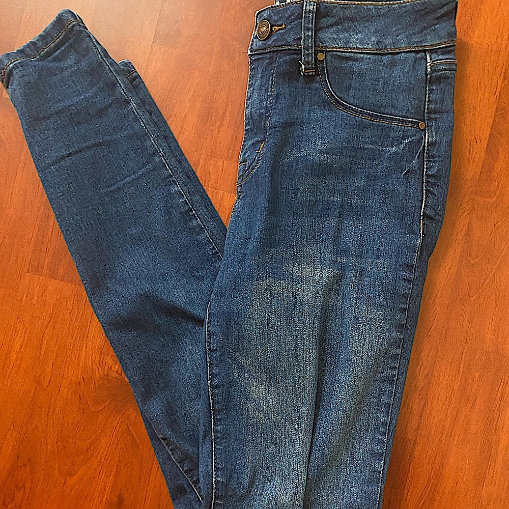 Dark Denim Vintage Rewash Skinny Jeans Streetwear Casual High Waisted Jeans